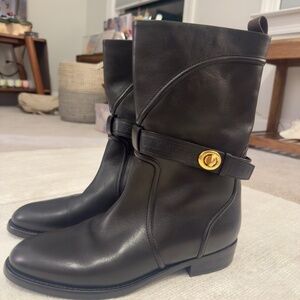 Louis Vuitton Mid-Calf Black Leather Moto Boots like new sz 10 (fits like 9-9.5)